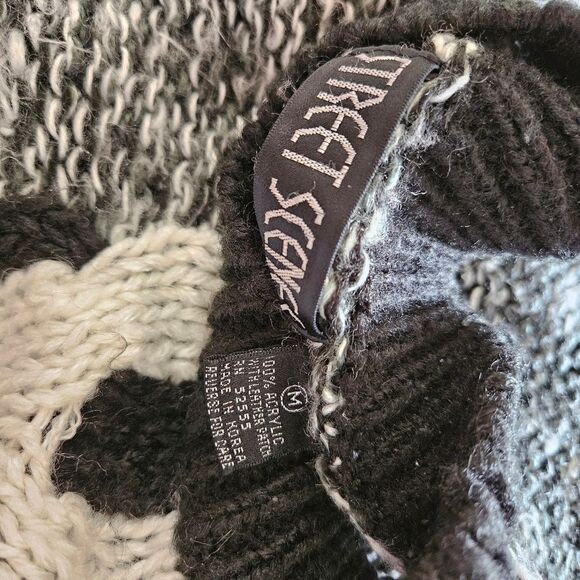 Vintage Street Scene 80s Black, White and Grey Leather Accent Fuzzy Sweater - Picture 6 of 6